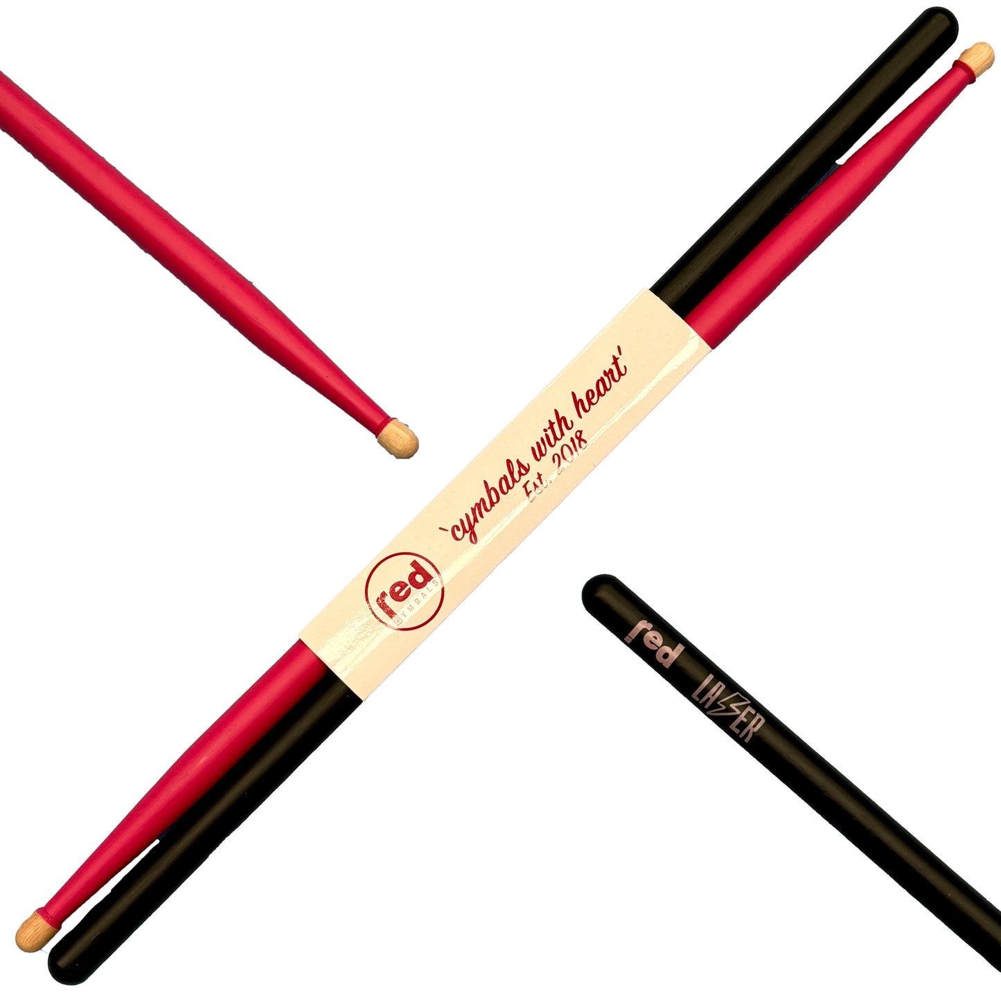Red Drumsticks Lazer Pink and Black 5A Acorn Tip