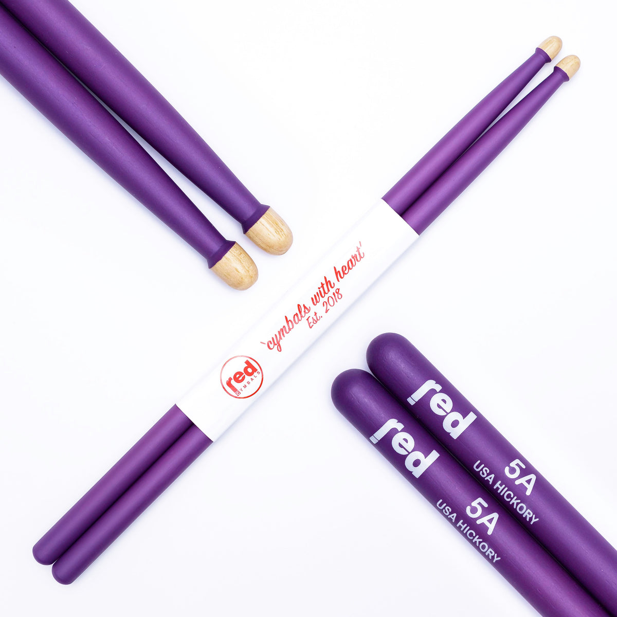Red Cymbals Drum Sticks Red Drumsticks Colour Series multiple sizes Red Cymbals Colour Series Red & Purple Drumsticks