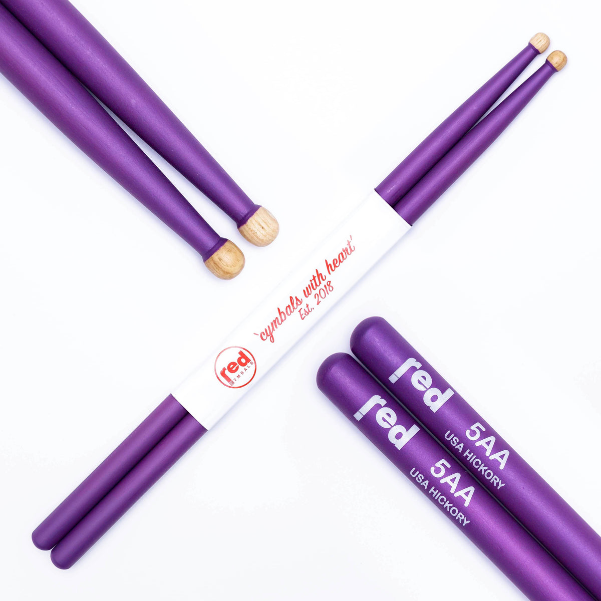 Red Cymbals Drum Sticks Red Drumsticks Colour Series multiple sizes Red Cymbals Colour Series Red & Purple Drumsticks